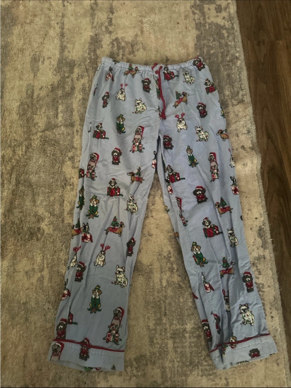 Women’s Light Blue Holiday Dog Print Pajama Pants